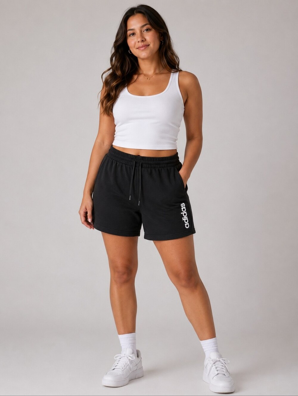 adidas Black Athletic Shorts with White Logo